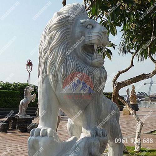 Tượng Sư tử đá trắng đẹp, tượng nguyên khối, liên hệ 0961 933 688 để nhận được tư vấn trực tiếp