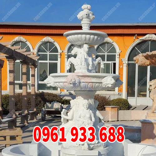 Đài phun nước bằng đá hai tầng: Thiết kế, kích thước và giá cả
